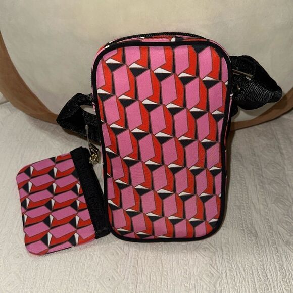 DVF x Target Black Pink Red White Geo Print Nylon Small Crossbody Wallet Set - Picture 2 of 14